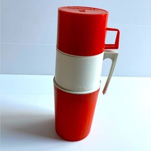 Vintage Red Thermos with Vacuum Glass
